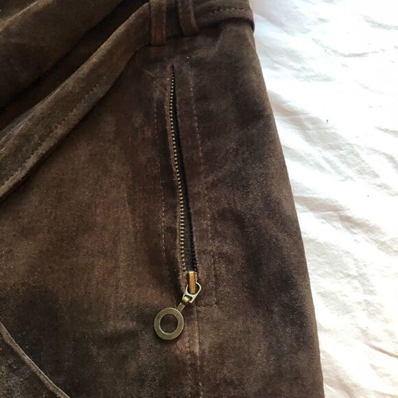 G III Women's Brown Suede Jacket Full Zip Lined Attached Belt Size Small Petite - Picture 6 of 11